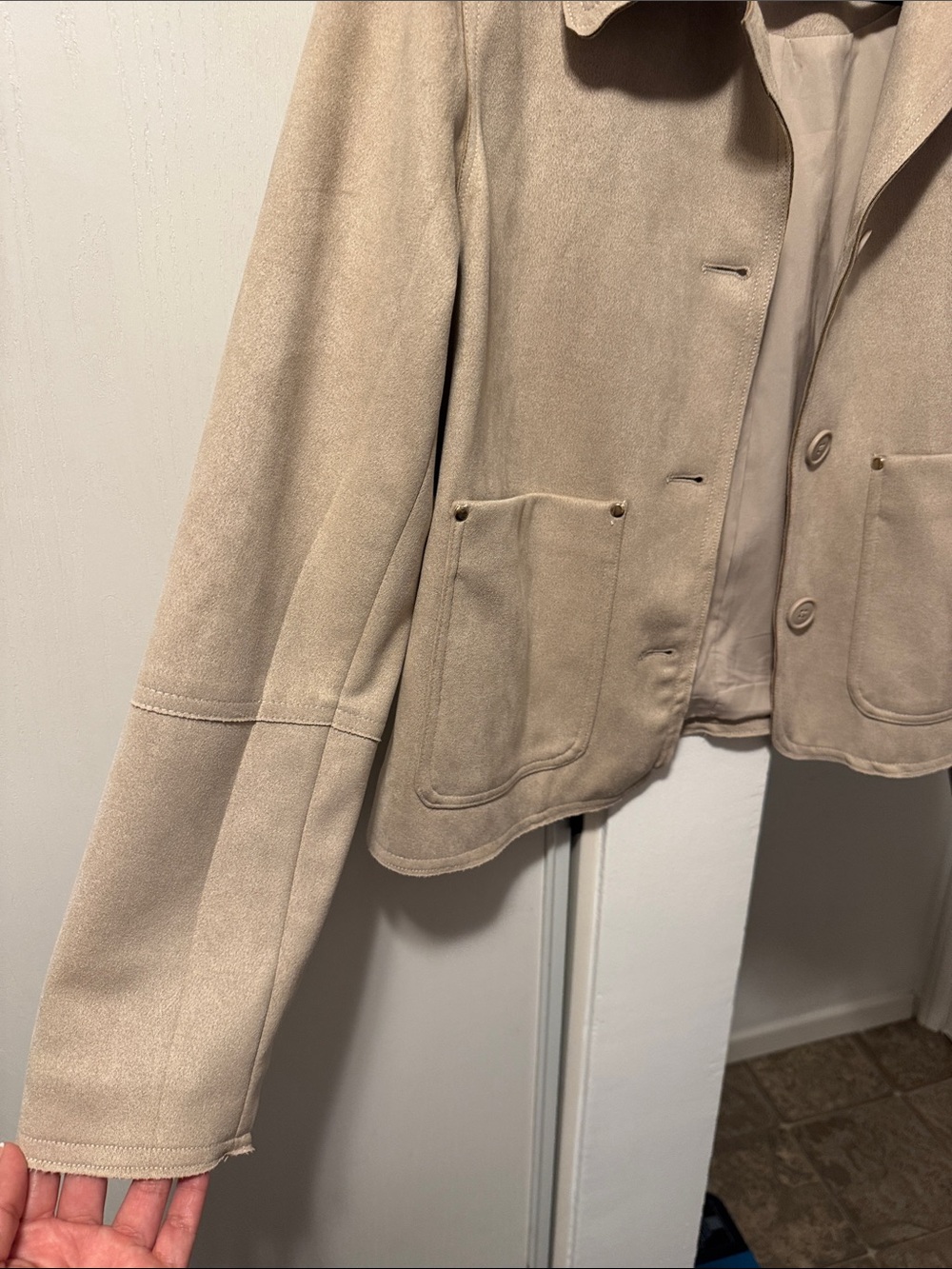 Beige Suede Button-Front Jacket - Picture 4 of 7